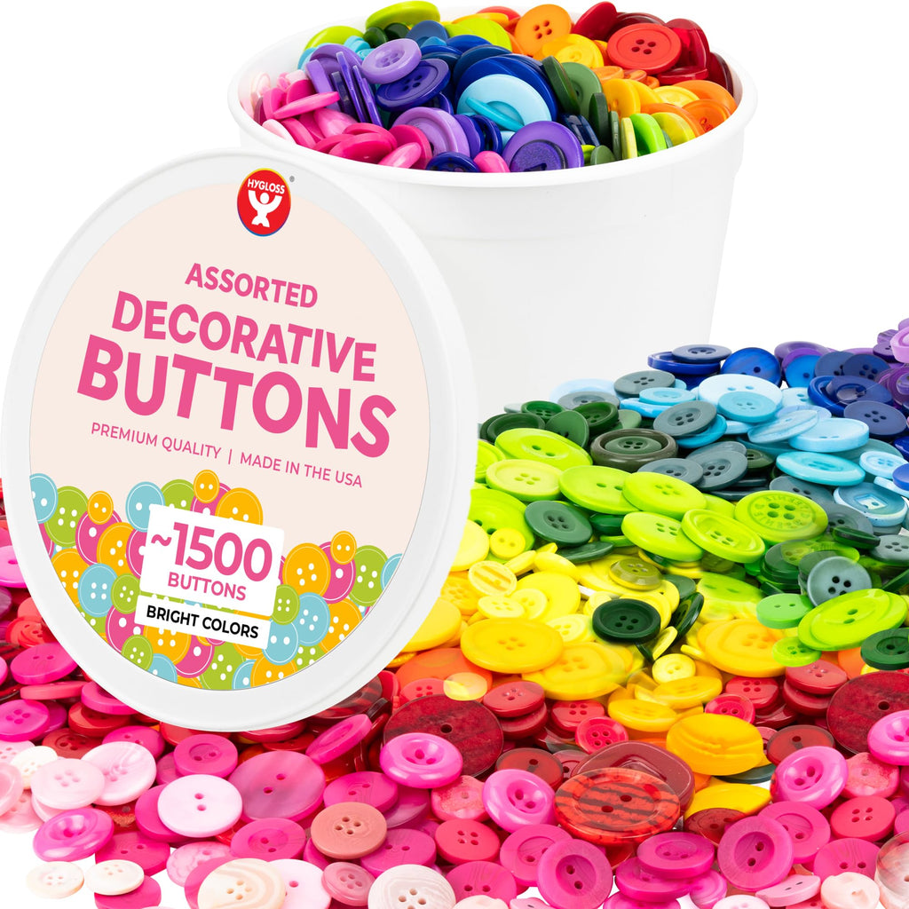 1,500 (Approx) Assorted Buttons for Crafts, Bulk 3 lb Container