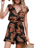 Women's Tropical Print Romper V-Neck Flutter Sleeve Casual Summer