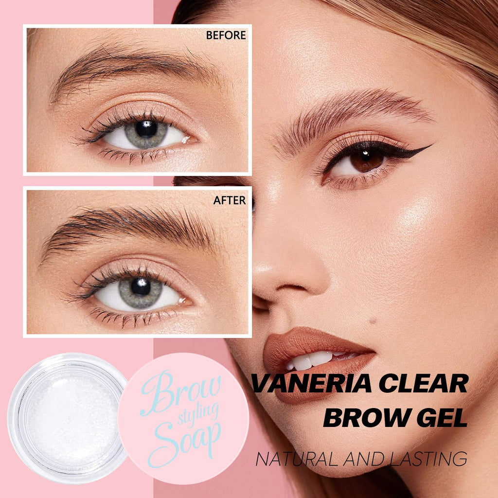 Eyebrow Gel Clear,Brow Soap,Eyebrow Brush With Double Head,Clear Eyebrow Setting Gel for Feathery & Fluffy & Brow