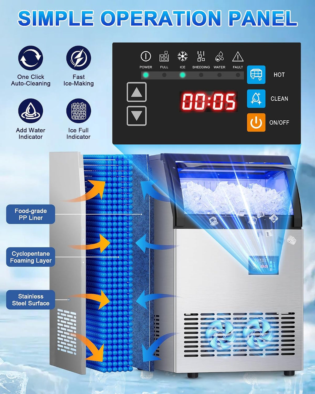 Commercial Gourmet Ice Maker, 120Lbs/24H Spray Ice Machine