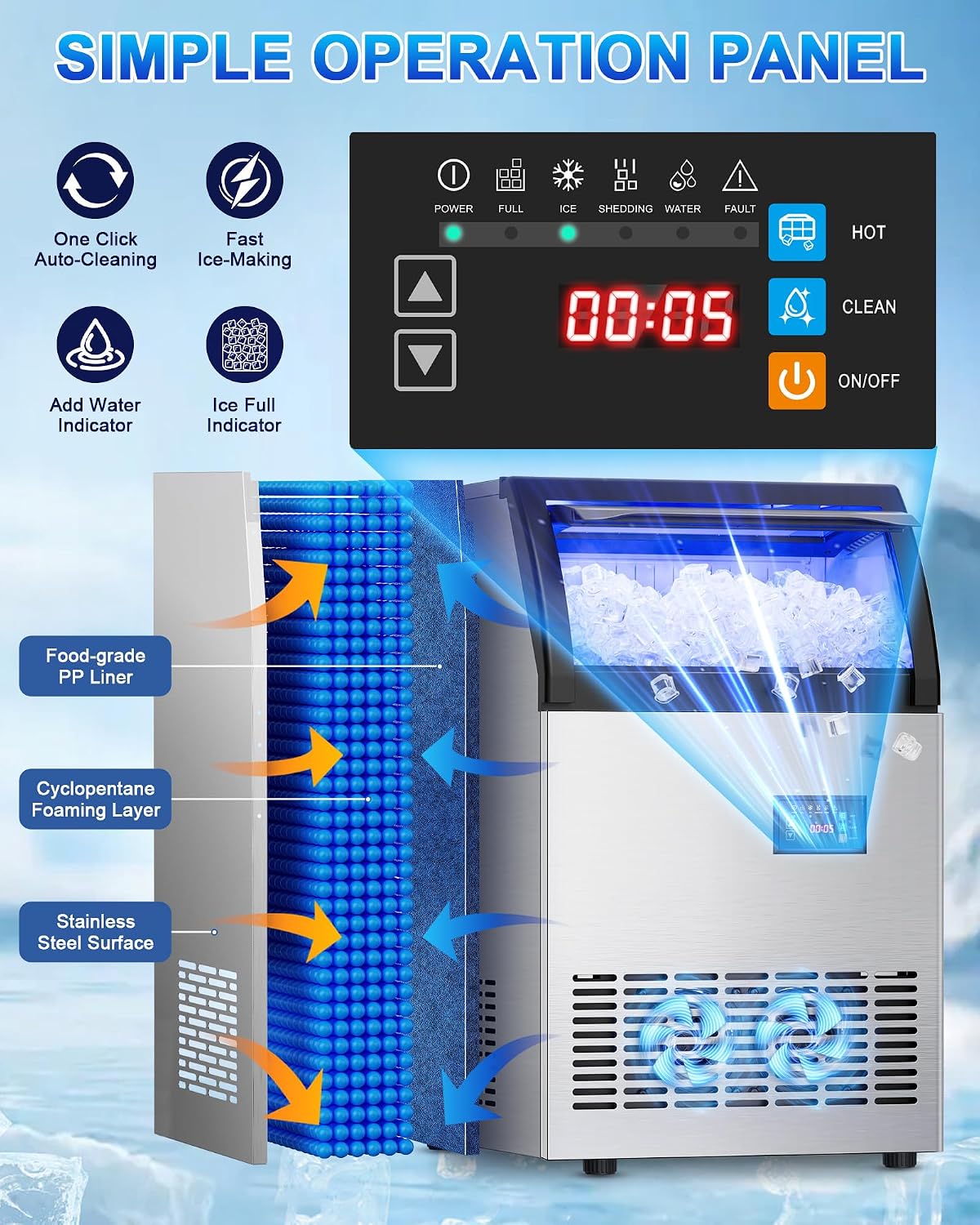 Commercial Gourmet Ice Maker, 120Lbs/24H Spray Ice Machine