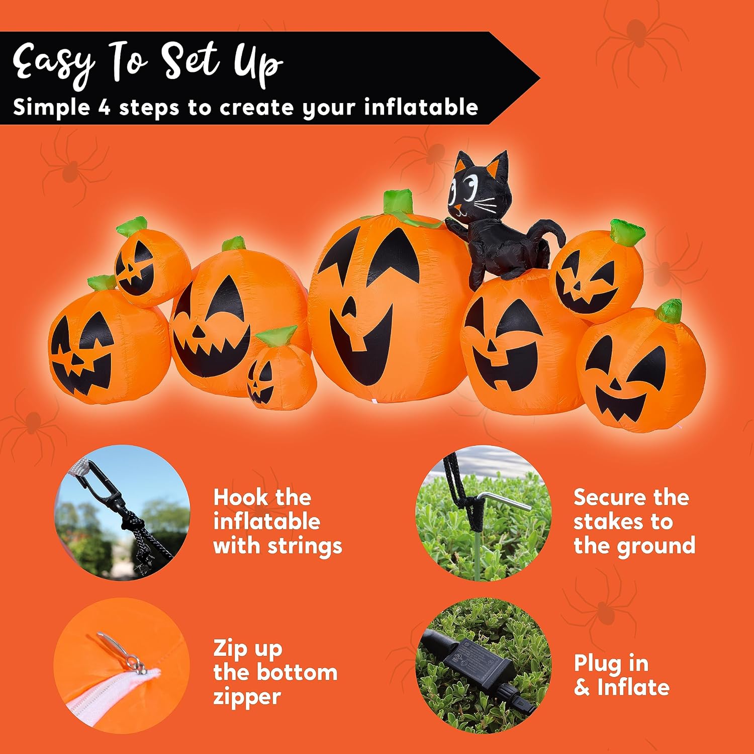 10 FT Long Halloween Inflatables Outdoor Decorations, Blow Ups Inflatable Pumpkin for Yard with Witch's Cat, 8 Pcs