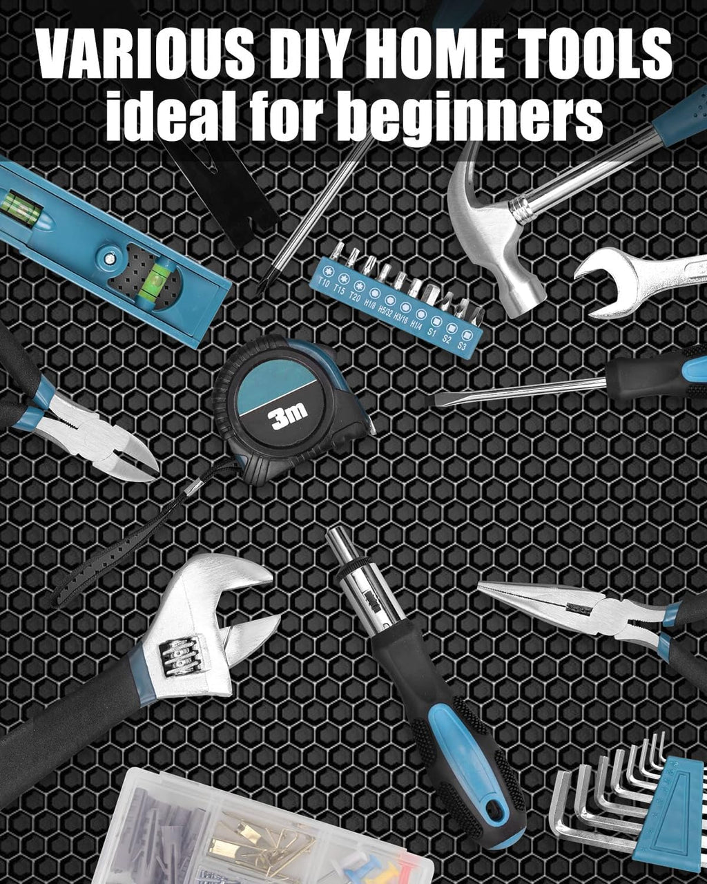 Tool Kit for Home, 144 Piece Hand Tool Set with Storage Box, General Basic Repair Tool Set with Hammer, Pliers