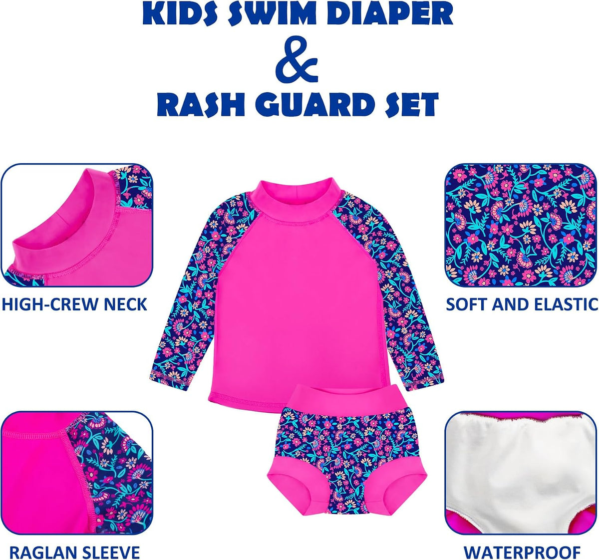 Baby Swim Diaper Sets 2-Pack, Long Sleeve Rash Guard UPF 50+