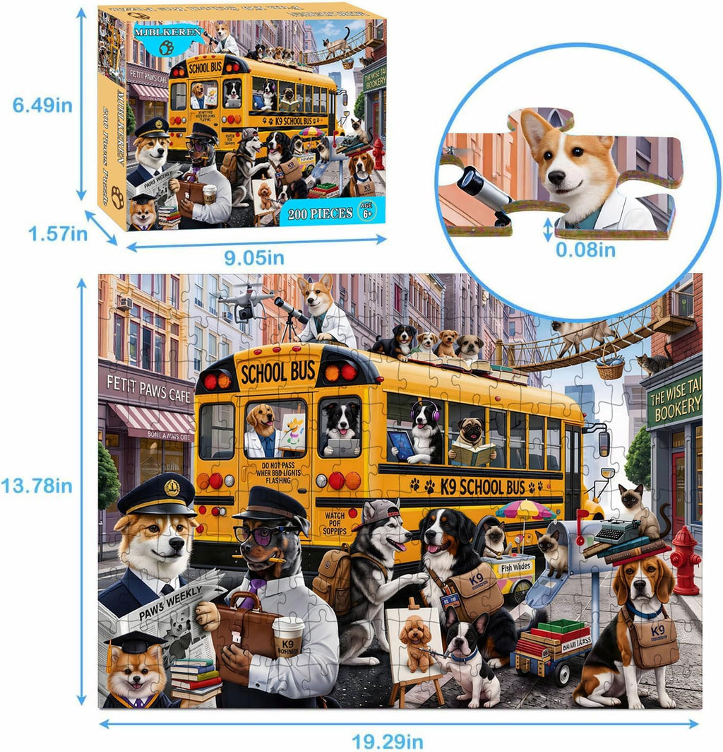 Puzzles for Kids Ages 6-8 8-10 Year Old - Colorful Bus Dog Puzzle, 200 Pieces Jigsaw Puzzles for Kids, Learning