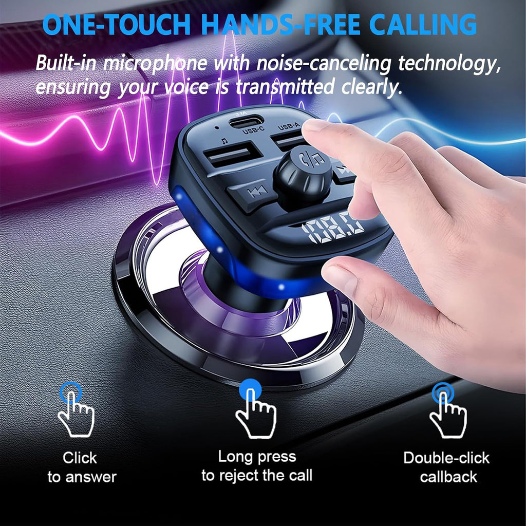 Bluetooth 5.3 Car Adapter Charger, Wireless FM Bluetooth Transmitter | Fast Charge Wireless Radio FM Transmitter with
