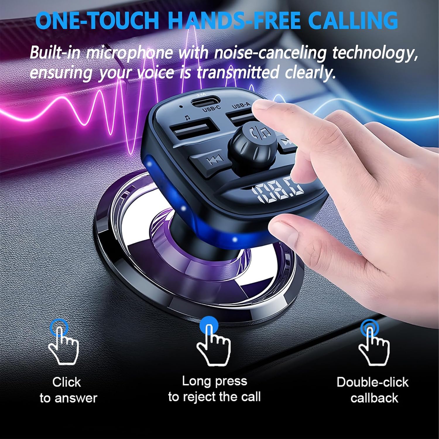 Bluetooth 5.3 Car Adapter Charger, Wireless FM Bluetooth Transmitter | Fast Charge Wireless Radio FM Transmitter with