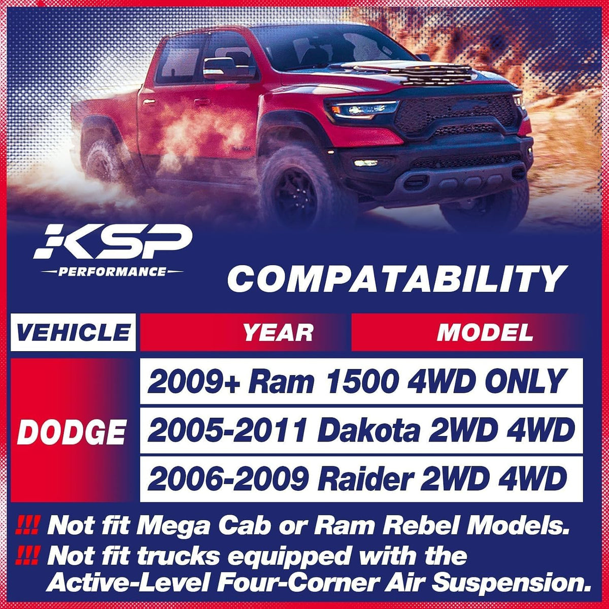 KSP 2.5" Leveling Kits for Ram 1500 2009-2026, 2pcs Front Aluminum Spacer