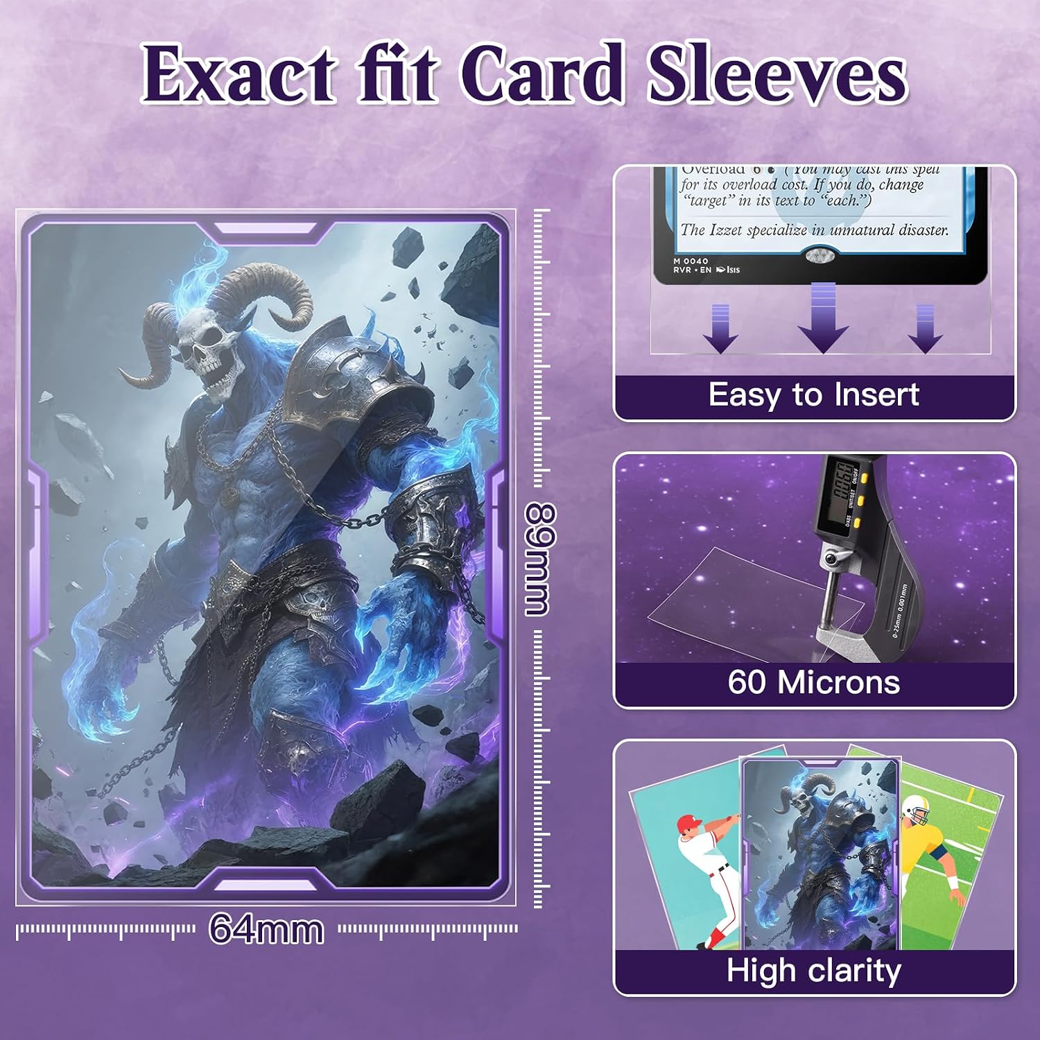 1000 Perfect Fit Sleeves,Inner Clear Card Sleeves Perfect Fit for Double Sleeving,60-Microns Ultra Clear