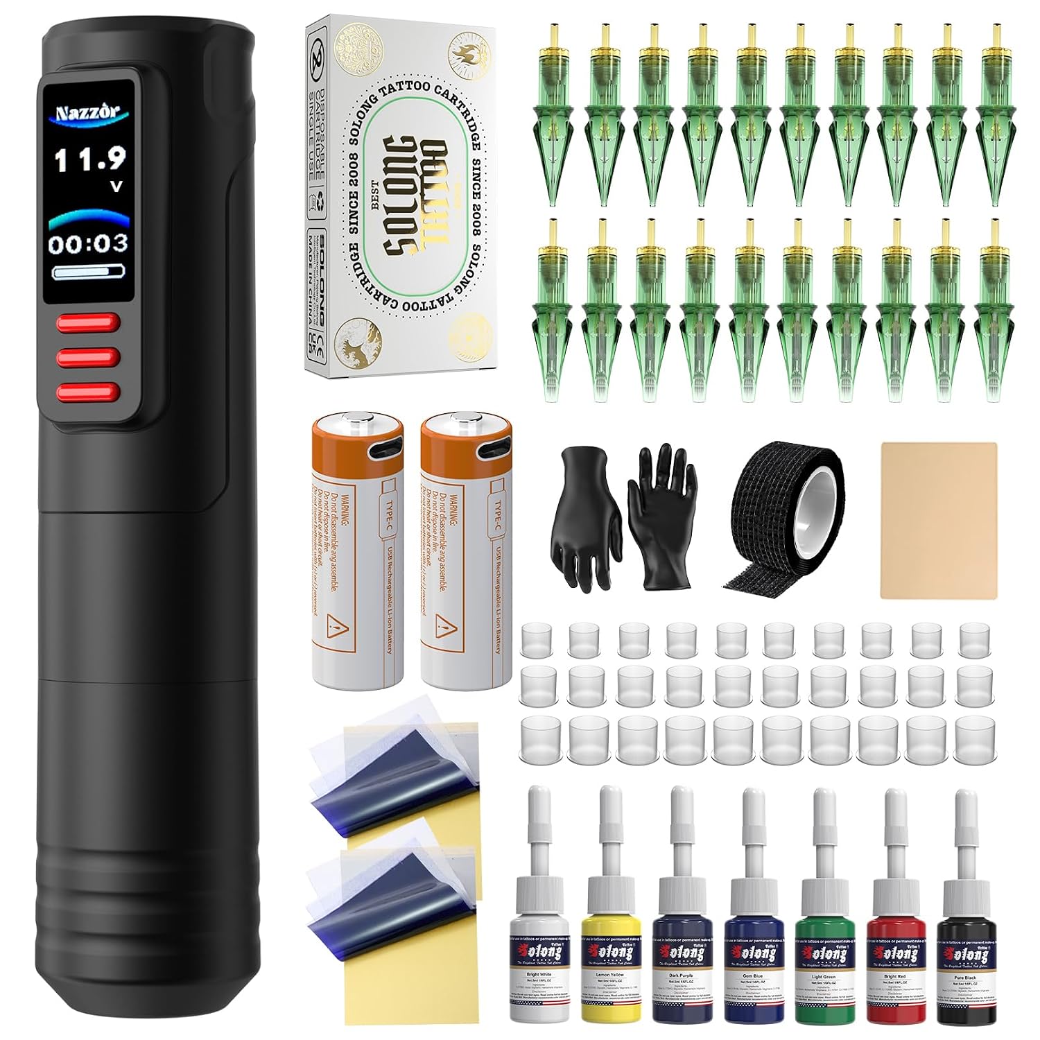 Complete Wireless Tattoo Gun Kit, Rotary Tattoo Pen with 1600mAh Dual Batteries, Liner & Shader Tattoo Supplies for