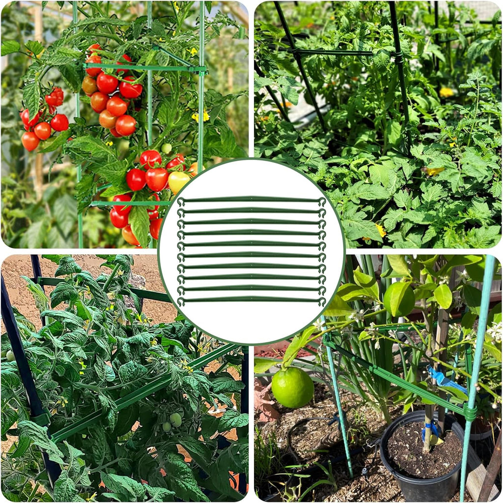 100 Pcs Plant Stake Arms for Tomato Cage, 11.8” Expandable Plant Supports Trellis Connector with 2 Buckles for 11mm