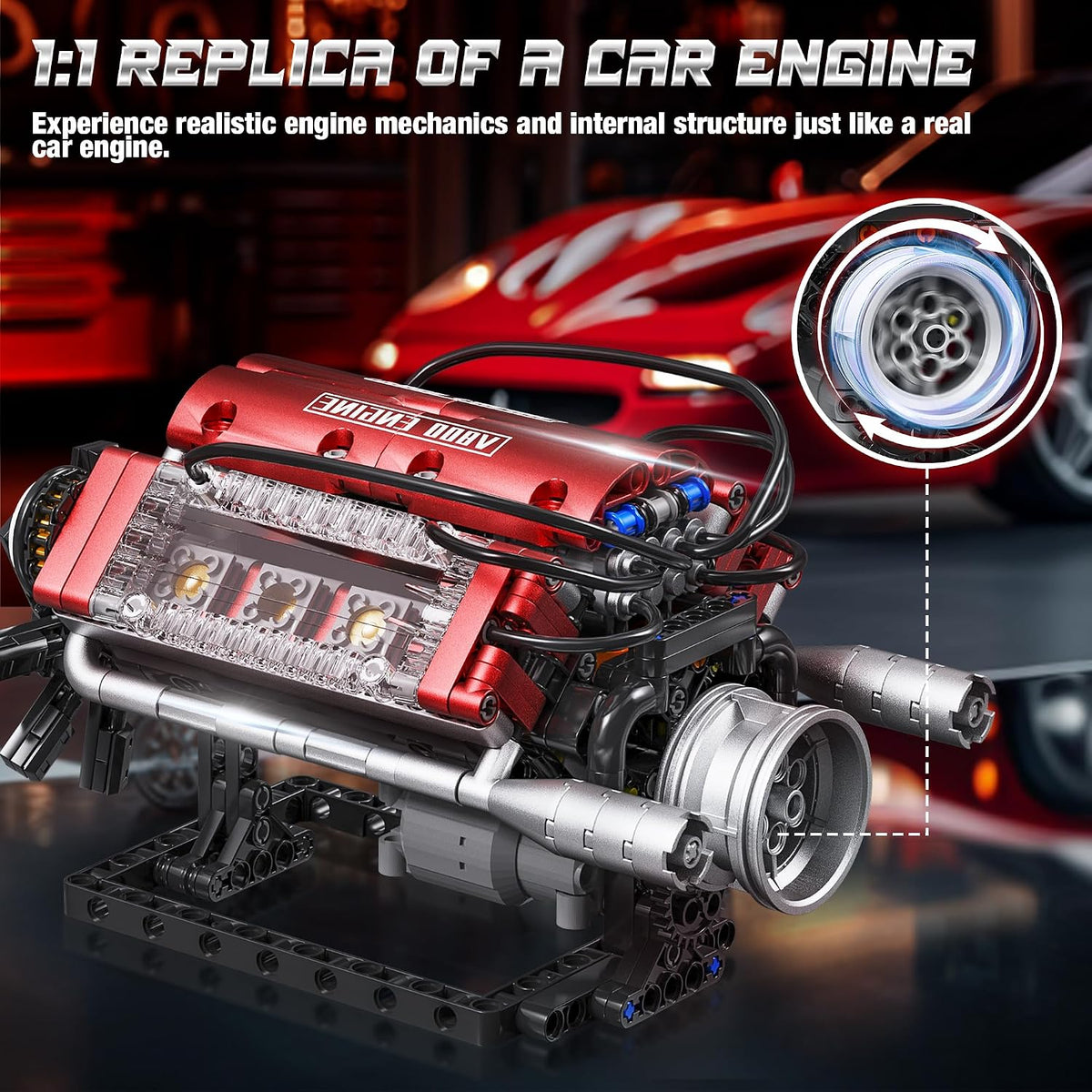 V8 Engine Building Blocks Sets, V8 Engine Model Kit That Runs – Motorized with Moving Pistons, Crankshaft & Rotating