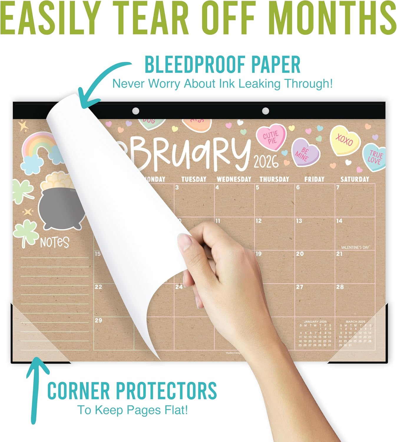Large Teacher Desk Calendar 2026-2027 - Desktop Calendar 2026, 18-Month Desk Calendars for Home, Office & Classroom