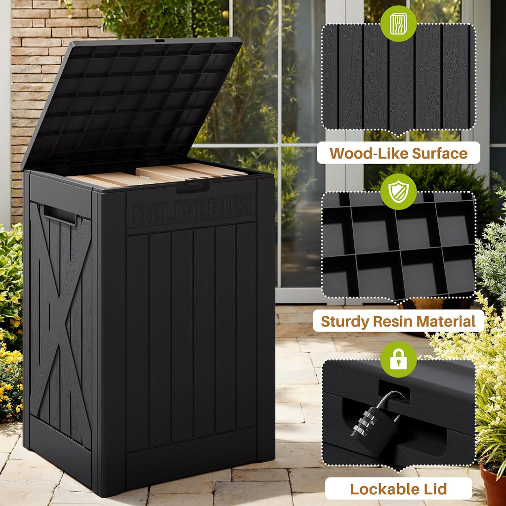 48 Gallon Package Delivery Box Outdoor Secure Lockable | Waterproof Deck Box PP Material Storage Container, Designed