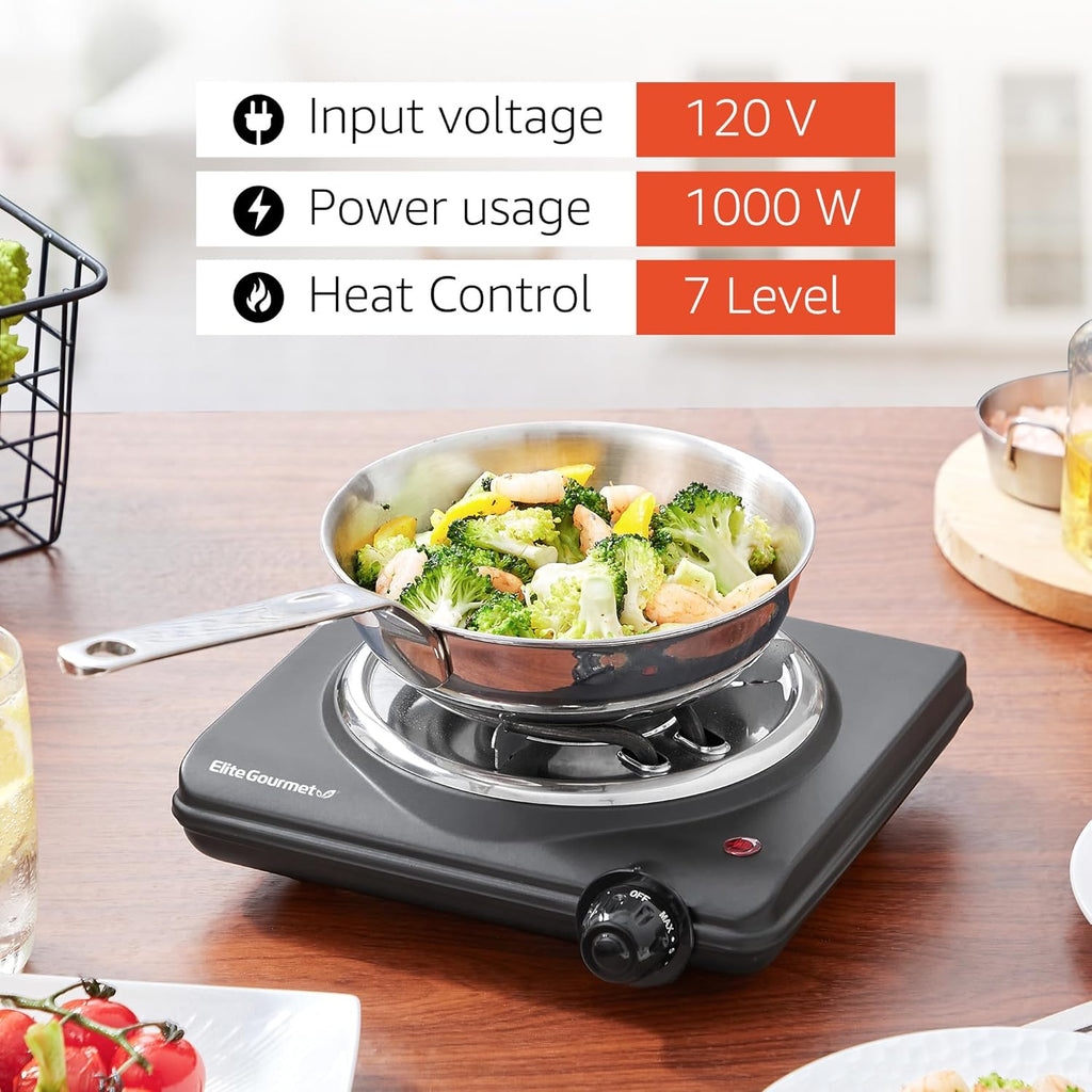 ESB100B Single Coiled Burner Hot Plate, Countertop, Black