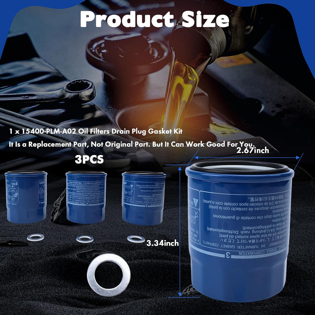 3PCS 15400-PLM-A02 Engine Oil Filter 94109-14000 Washers Kit