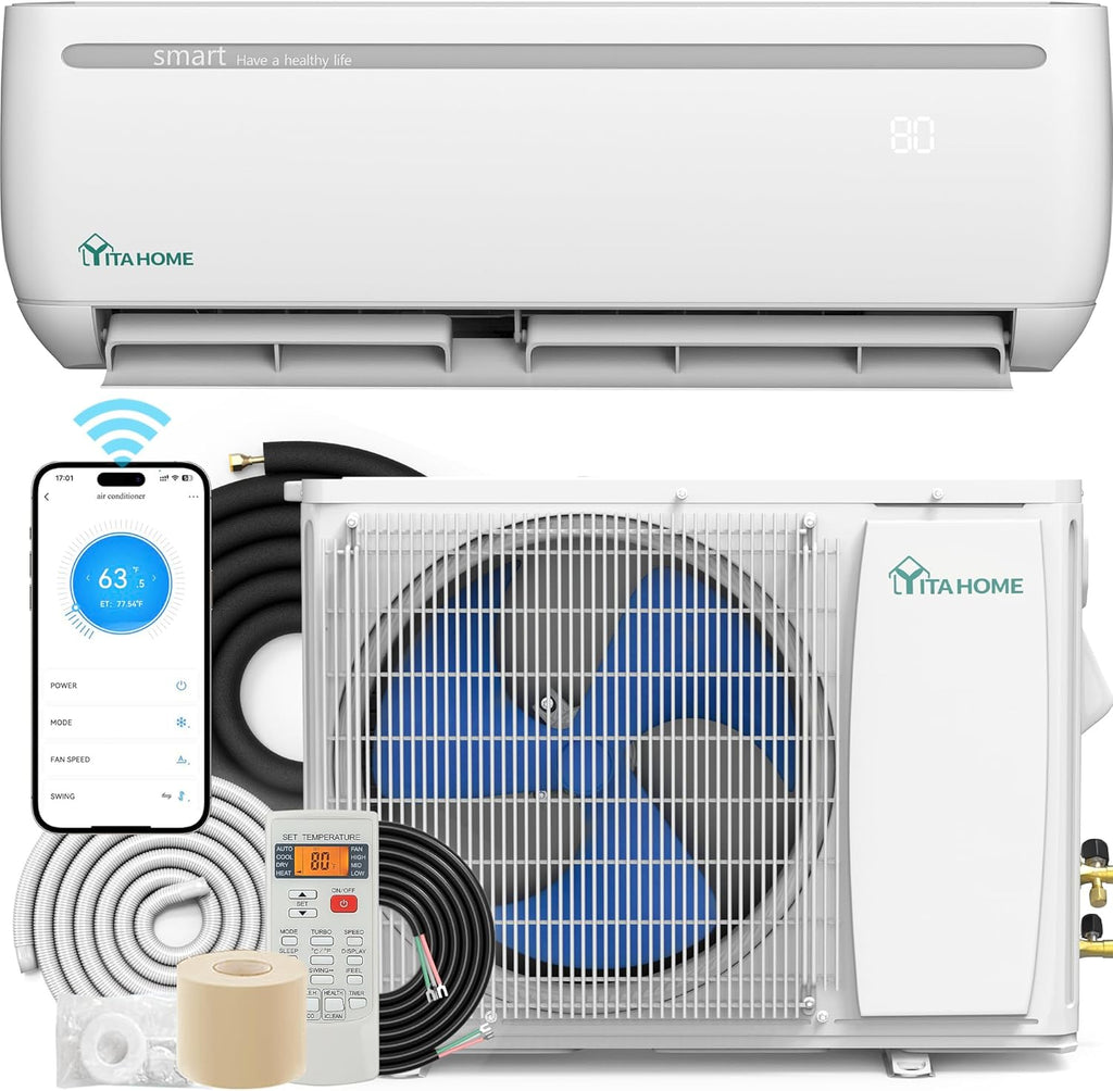 12000 BTU Mini Split AC Heating System, 20 SEER2 115V Ductless Air Conditioner with Wi-Fi & Alexa Compatibility