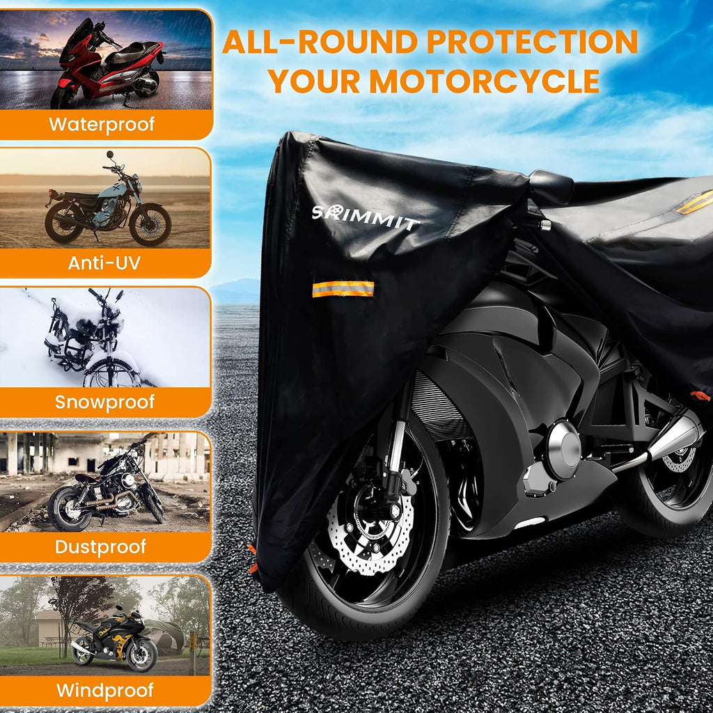 Motorcycle Covers Waterproof Outdoor Storage,420D Heavy Duty Motorcycle Tarp,Universal for All Season,with License