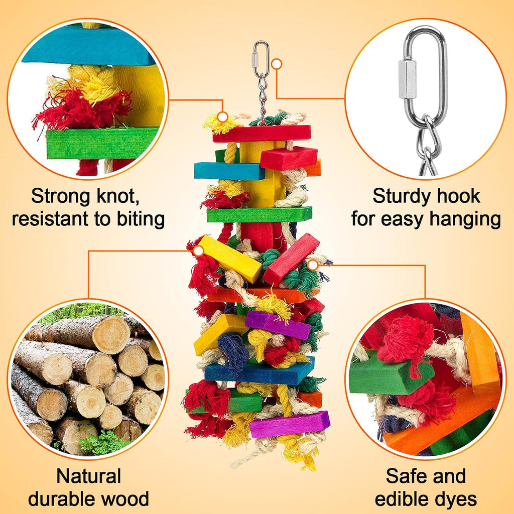 Extra Large Natural Wood Bird Toys for Macaws, African Grey, Amazon Parrots | MEWTOGO, Fun to Climb on, to Swing on