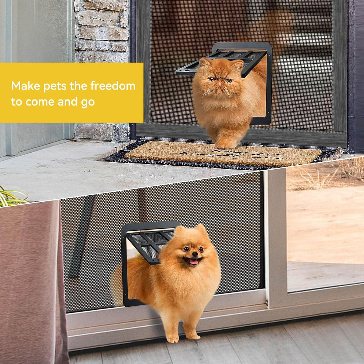 Small Pet Door for Screen Door, Flap Opening 8.3" x 10.3", Window Screen Cat Door Doggy Door, Mesh Door with Magnetic