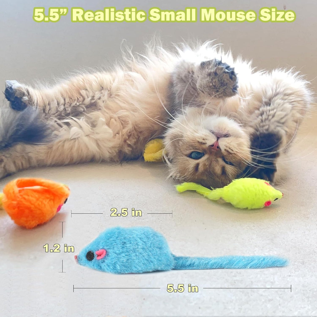 12PCS Rattle Cat Mouse Toys also Prefilled Catnip, 2.36” Mice Body Size, Faux Fur Cat Mice Toys with Plastic Body