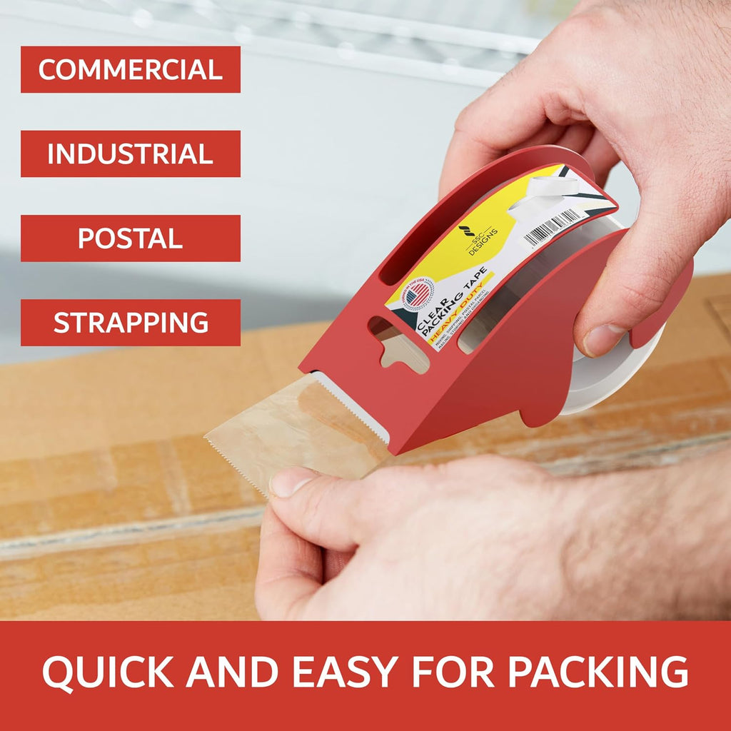 Packing Tape with Dispenser Heavy Duty Shipping Refill Clear Packaging Gun Strong Mailing Moving Supplies Box Sticky