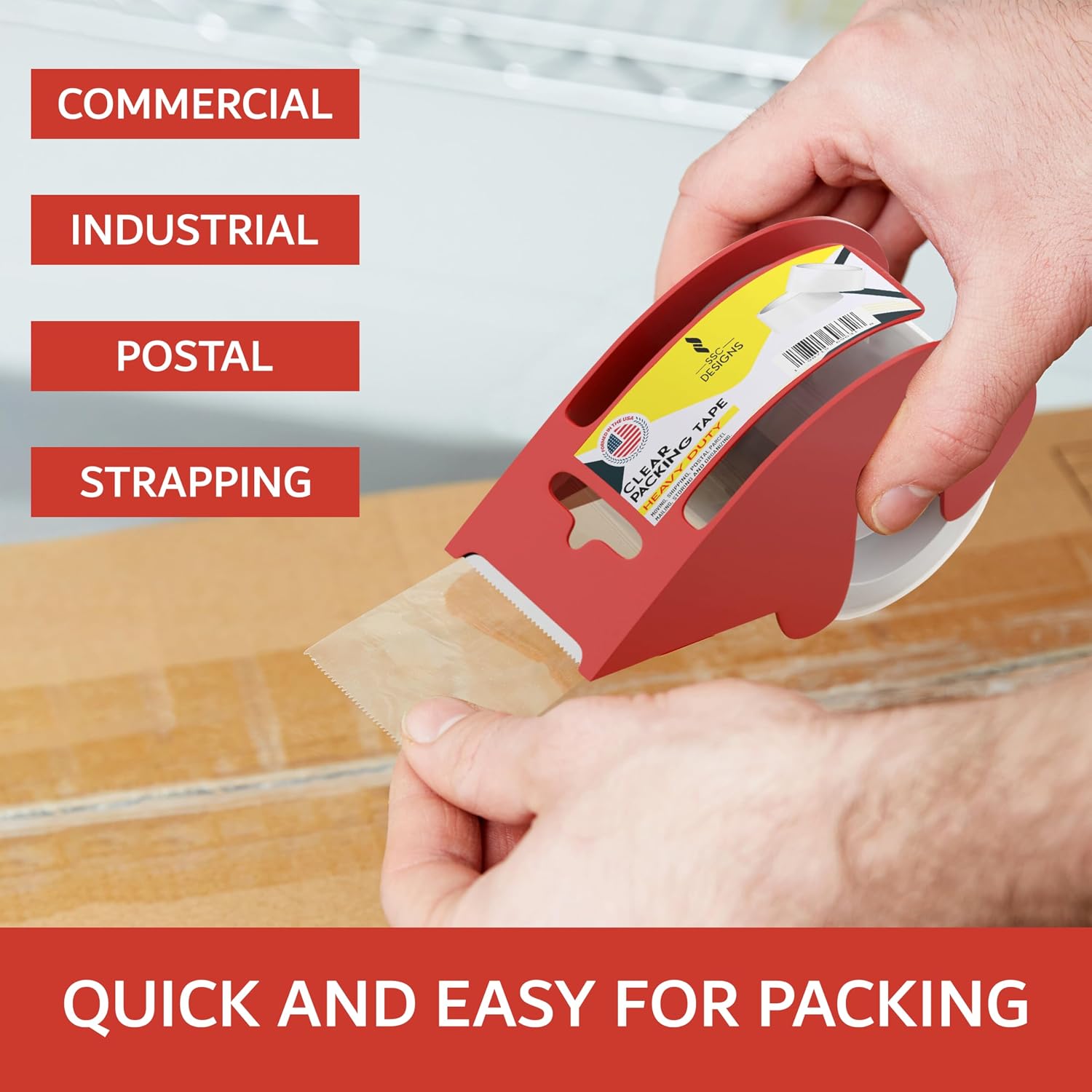 Packing Tape with Dispenser Heavy Duty Shipping Refill Clear Packaging Gun Strong Mailing Moving Supplies Box Sticky