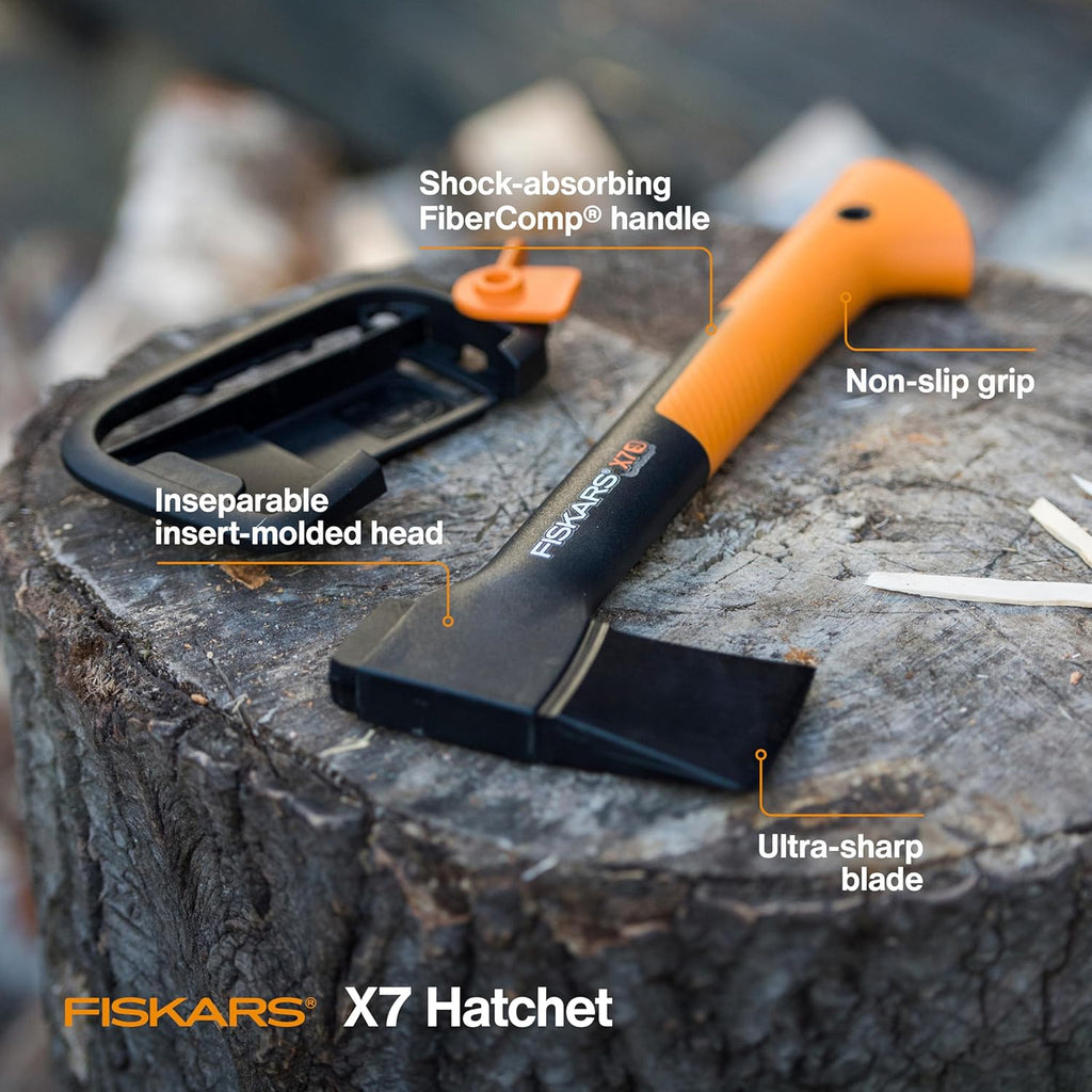 X7 Small Hatchet Axe 14", for Camping & Chopping Wood Kindling | For Campfires Outdoors, Insert-Molded Forged Steel