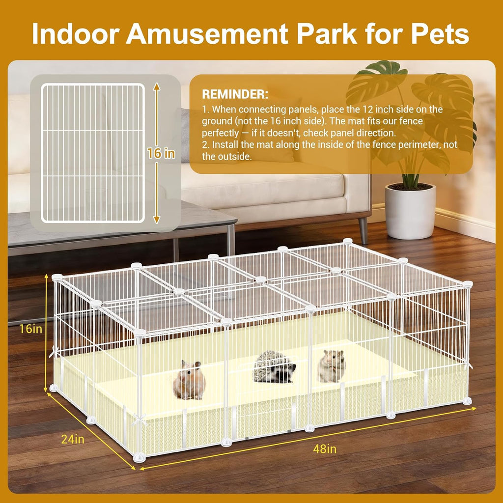 20 Panels Guinea Pig Cages, 48" x 24" x 16" Enclosed Rabbit Cage