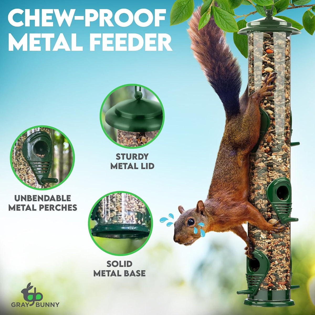 Squirrel Proof Bird Feeders for Outdoors 6 Port Metal Tube