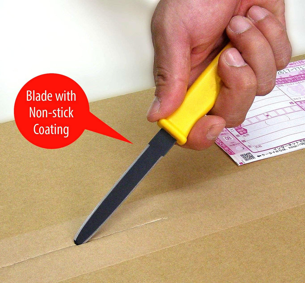 Cardboard Cutter with Sheath, 7.5" Safe Box Opener/Box Cutter Tool [Non-Stick Coated Blade], Serrated Japanese