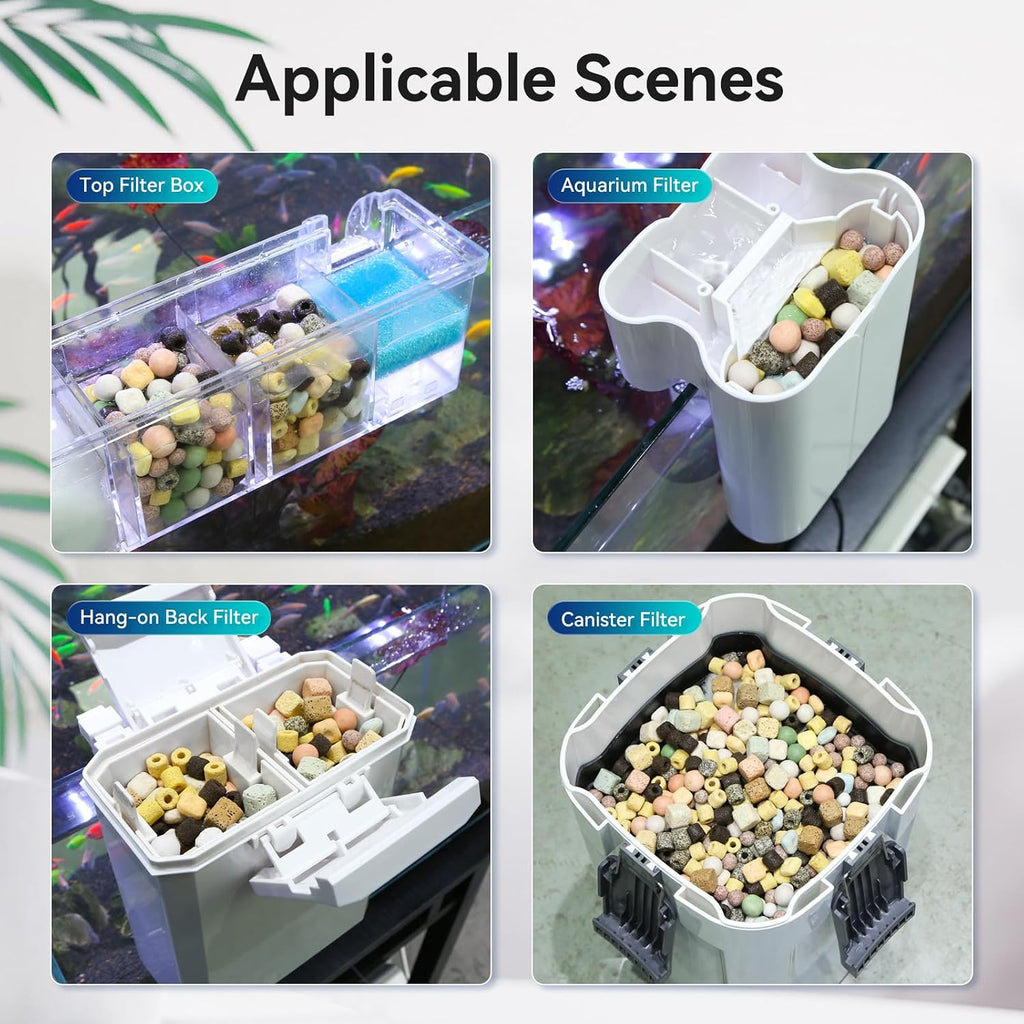 12-in-1 Aquarium Filter Media for Freshwater & Marine Tanks, Bio Filter Mix with Ceramic Rings & Bio Balls, Helps