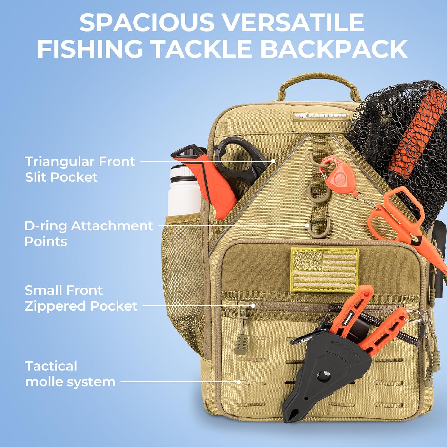 KarryAll Fishing Backpack with Rod Holder 4 Tackle Boxes, 40/26L | Tackle Bag Storage Fishing Gear and Equipment