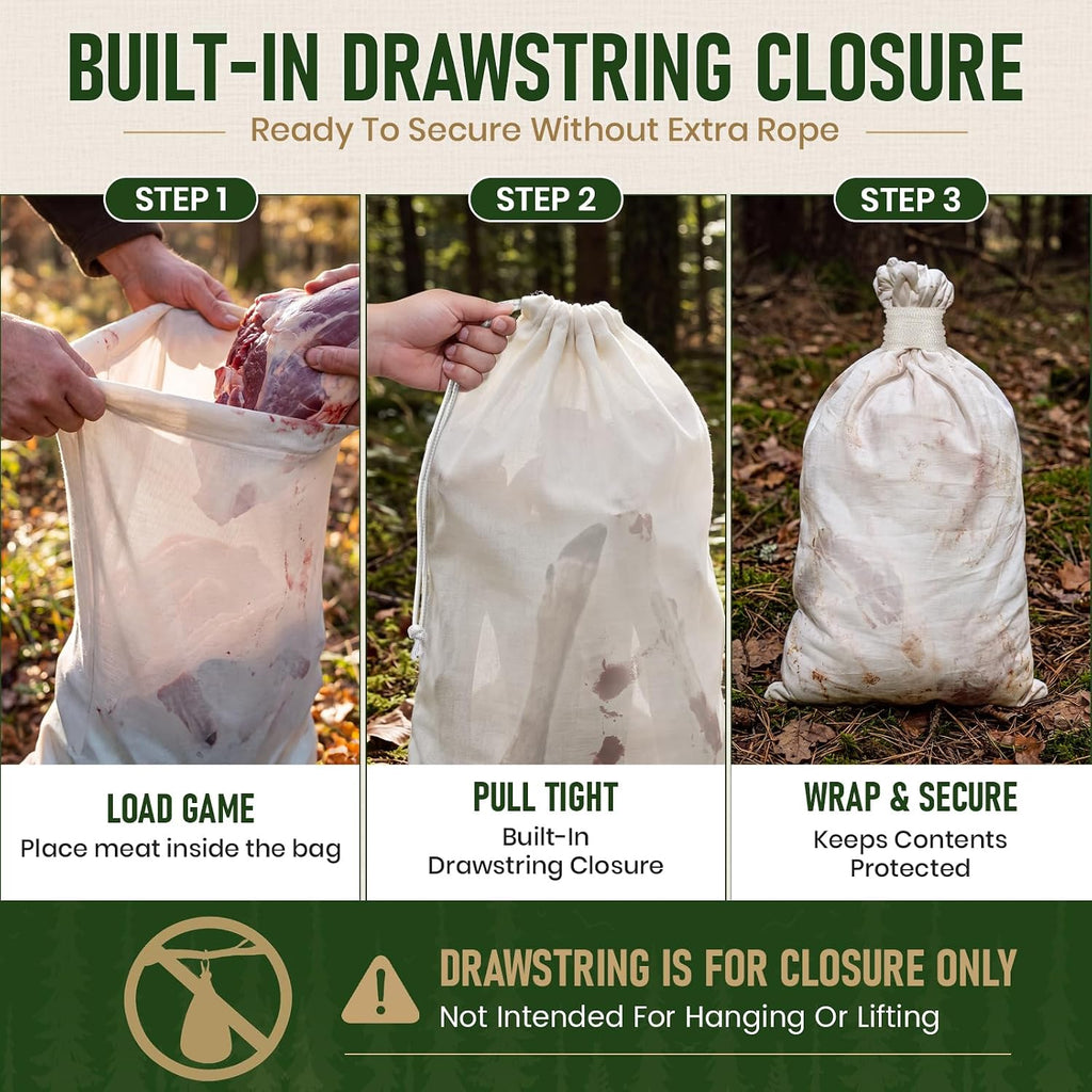 Game Bags Elk Hunting Meat Bags, 48inch/60inch 5-Pack Rolled Heavy Duty Quarter Bags, Reusable & Breathable Meat Game