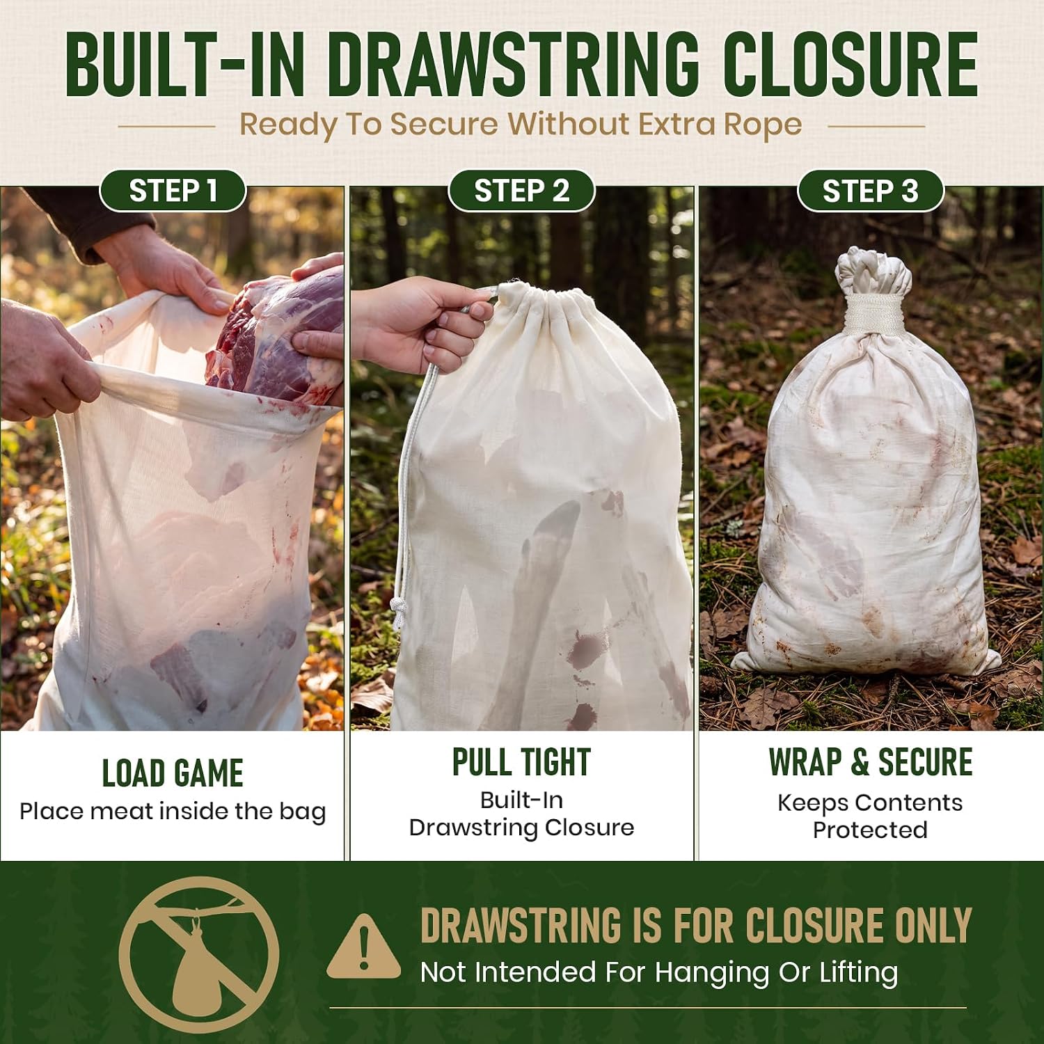 Game Bags Elk Hunting Meat Bags, 48inch/60inch 5-Pack Rolled Heavy Duty Quarter Bags, Reusable & Breathable Meat Game