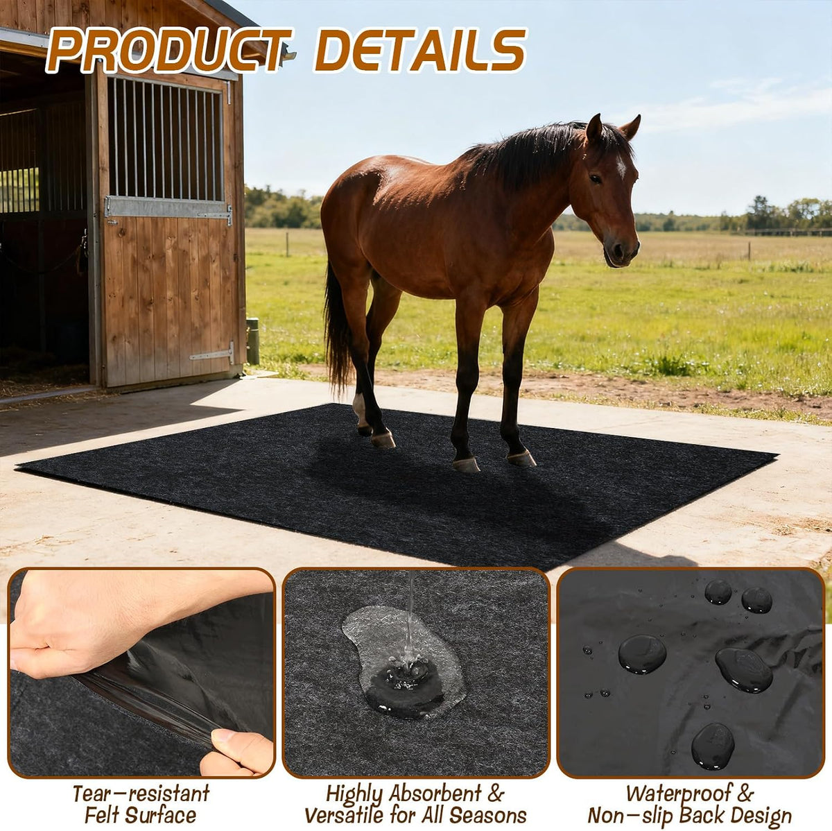 4x6 Ft Horse Stall Mat, Stable Mat for Horses Back Non-Slip Design Mat Backing Moisture Absorbent Easy to Clean for