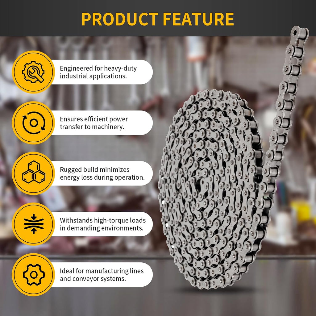 #41 Roller Chain 10 Feet for Gate Openers, Carbon Steel Operator Chain Replacement for Extension Automatic Sliding Gate Opener, Garage Hanger Door, Includes 5 Connecting Links