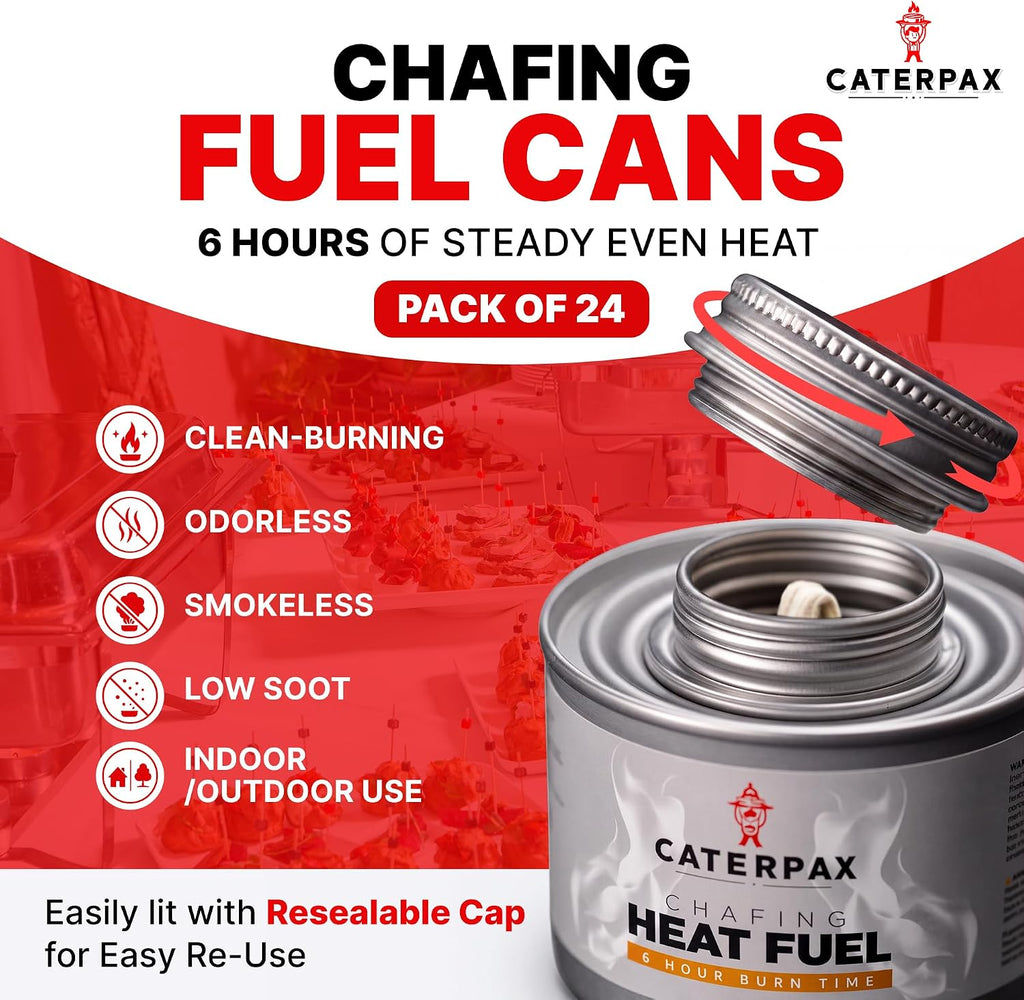 6 Hour Chafing Fuel Cans for Food Warmers and Buffet Trays 24 Pack