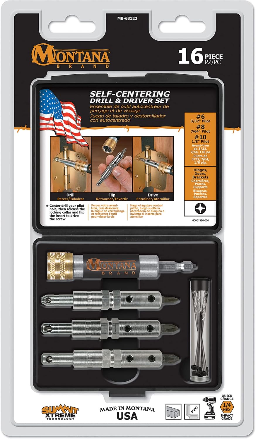Montana Brands MB-63122 16 Piece Self-Centering Drill & Driver Set