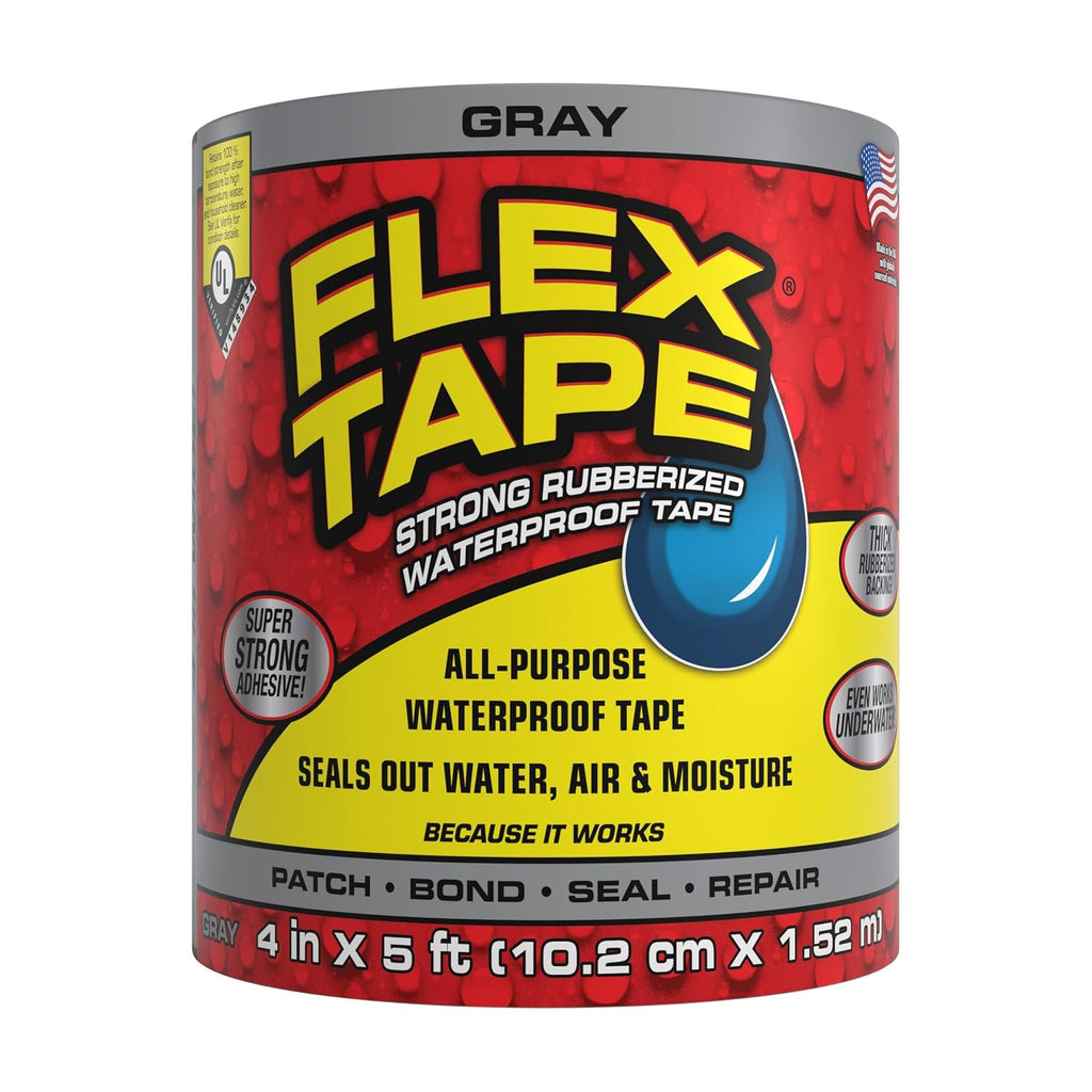 Flex Tape Strong Rubberized Waterproof Tape, Gray, 4 in x 5 ft, 1-Pack