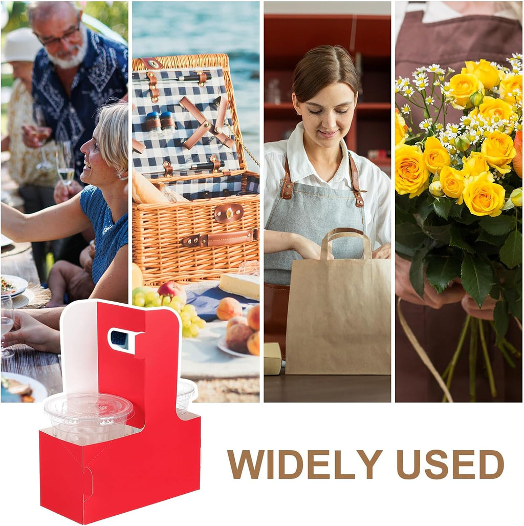 Drink Carrier with Handle, 15 Pcs Kraft Paperboard 2 Cup Holder for Hot or Cold Drinks Flower Gift Bags Floral Wrap