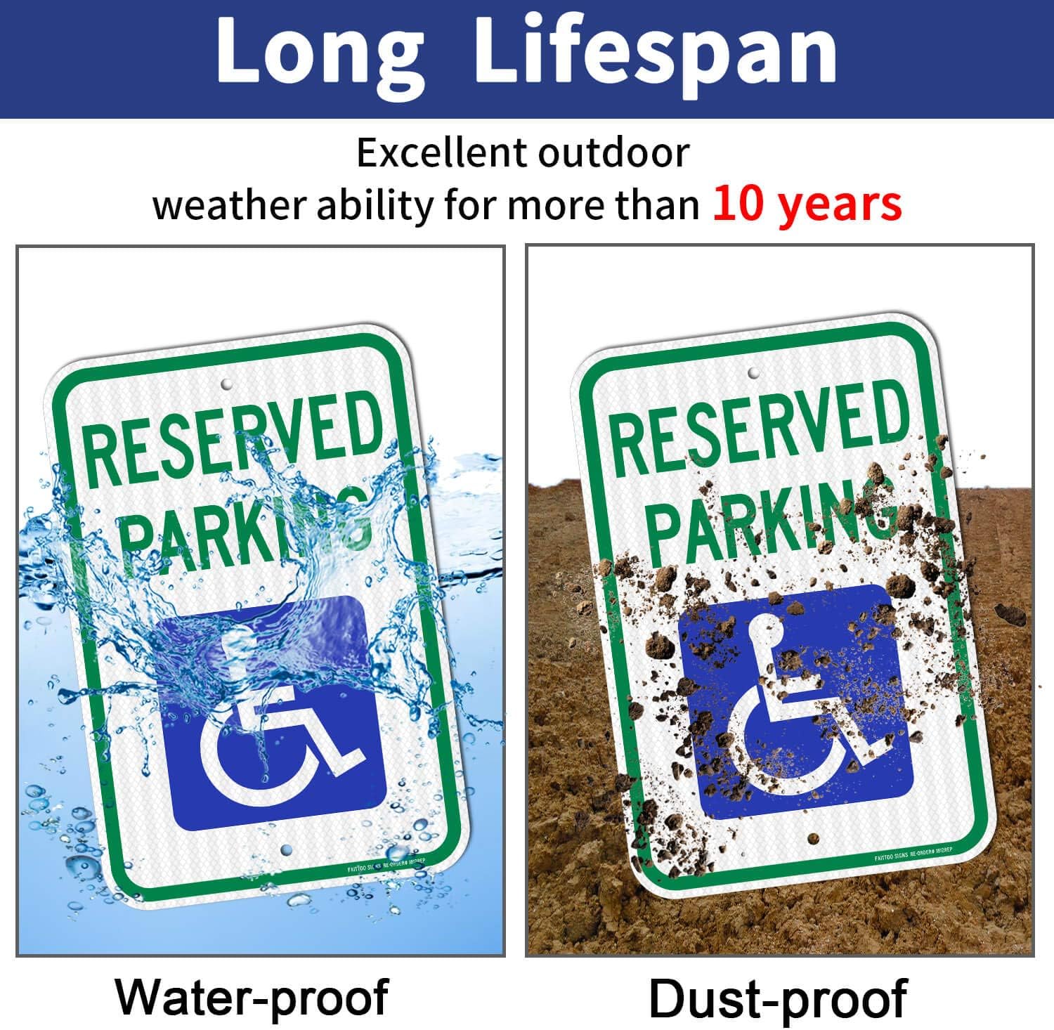 (2 Pack) Reserved Handicap Parking Sign with Wheelchair Picture, 18 x 12 Engineer Grade Reflective Sheeting, Rust