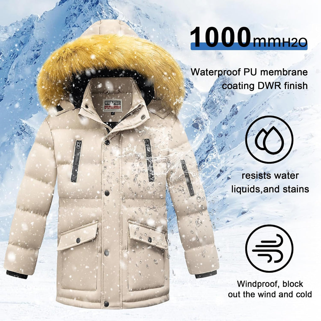 Boy's Winter Coat Waterproof Fleece Lined Parka Jackets Kids Hooded Puffer Outerwear