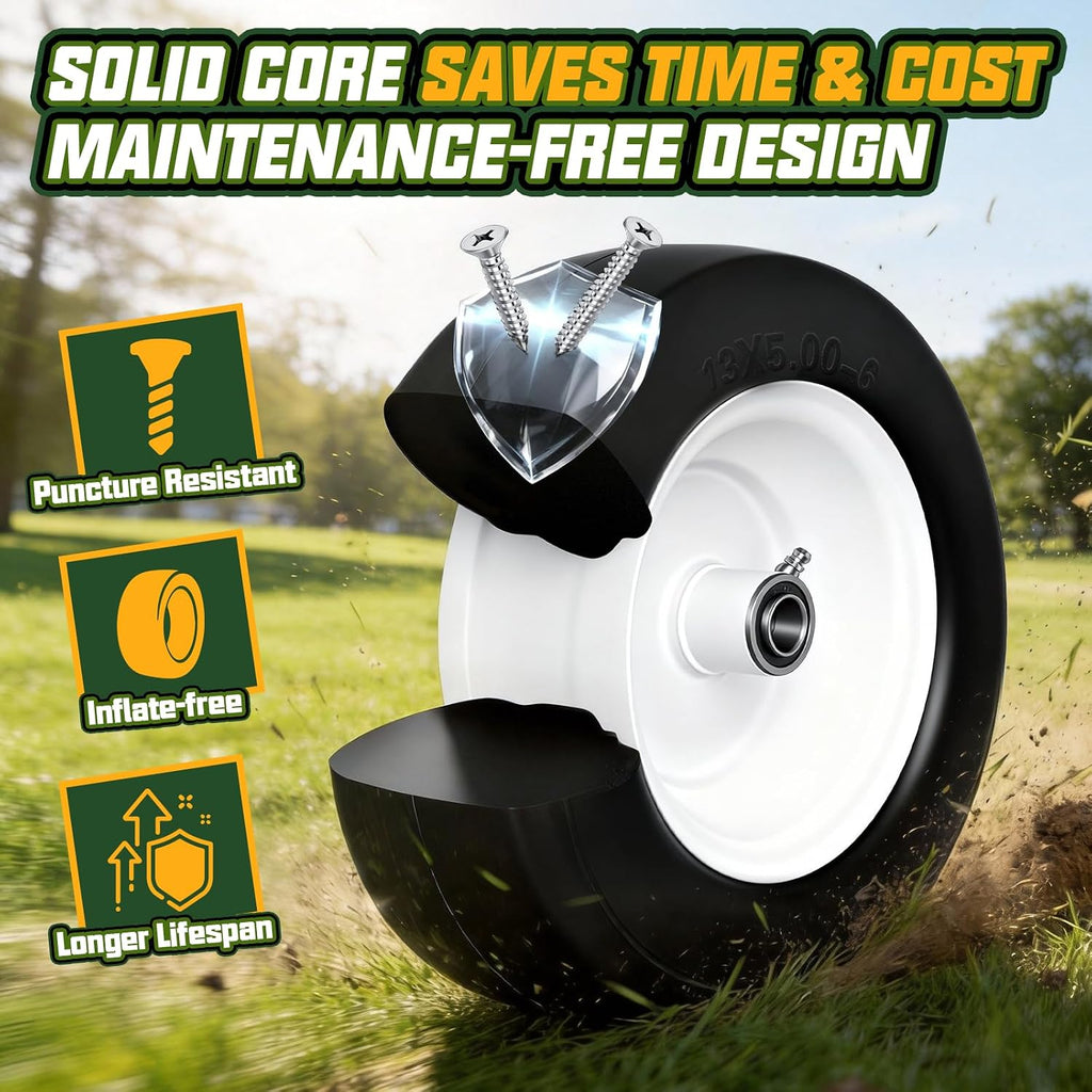 13x5.00-6 Flat Free Lawn Mower Tire and Wheel with 3/4" bearing bore, with 5/8" bearing sleeves, for Zero Turn Mower