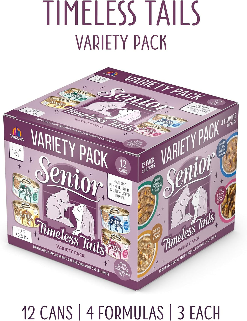 Senior Cat Food, Timeless Tails Variety Pack, 3oz Can, Pack of 12