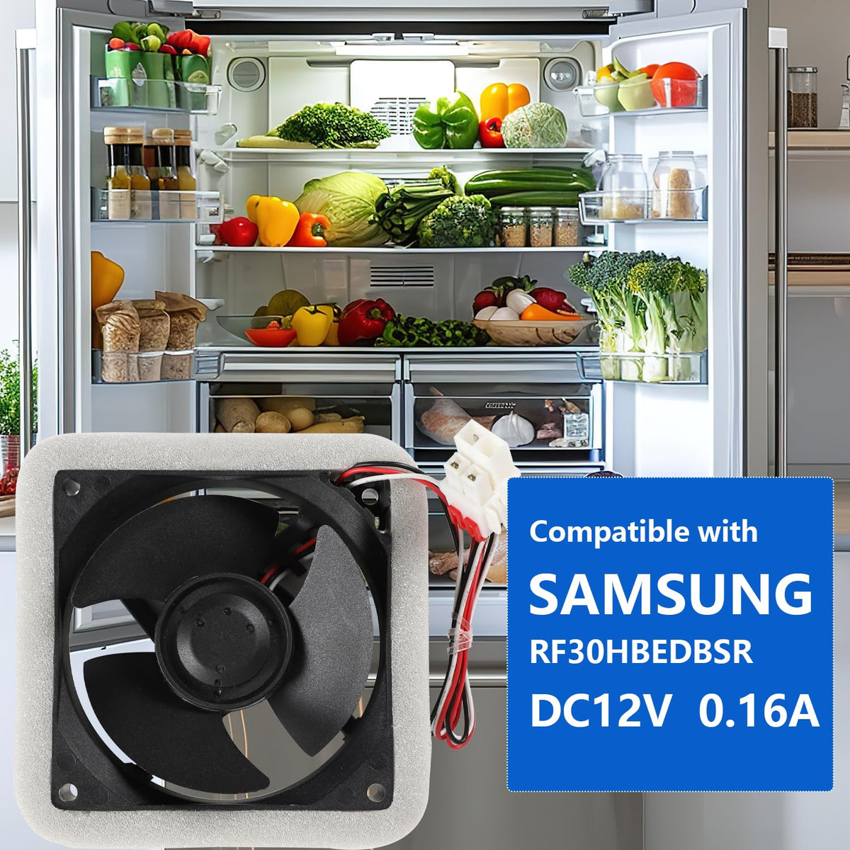 Refrigerator Evaporator Fan Motor for Samsung RF30HBEDBSR/AA RF28R7351SR/AA RF28R7551SG/AA RF28R7551SR/AA RF4267HARS/XAA RF28R6301SR RF28R6201SR RF28R6301SR RF28R7201SG RF28HFPDBSR RF29A9071SR