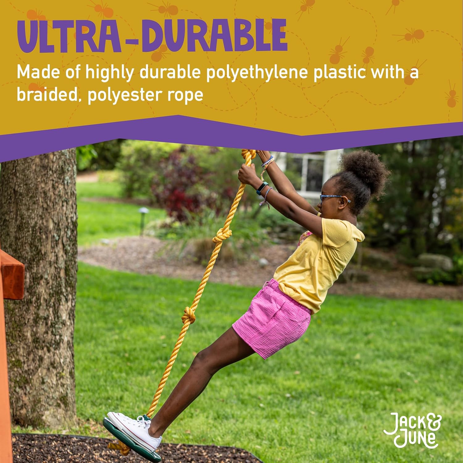 Green Playset Rope and Disc Swing with Leg Safety Protector and Fully Adjustable Rope