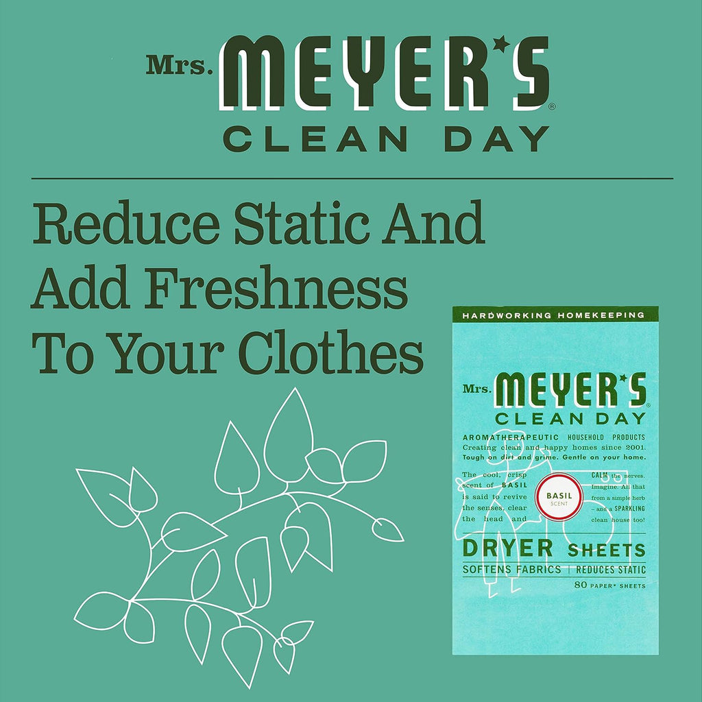 Clean Day Dryer Sheets, Softens Fabric, Reduces Static, Cruelty Free Formula, Basil Scent, 80 Count