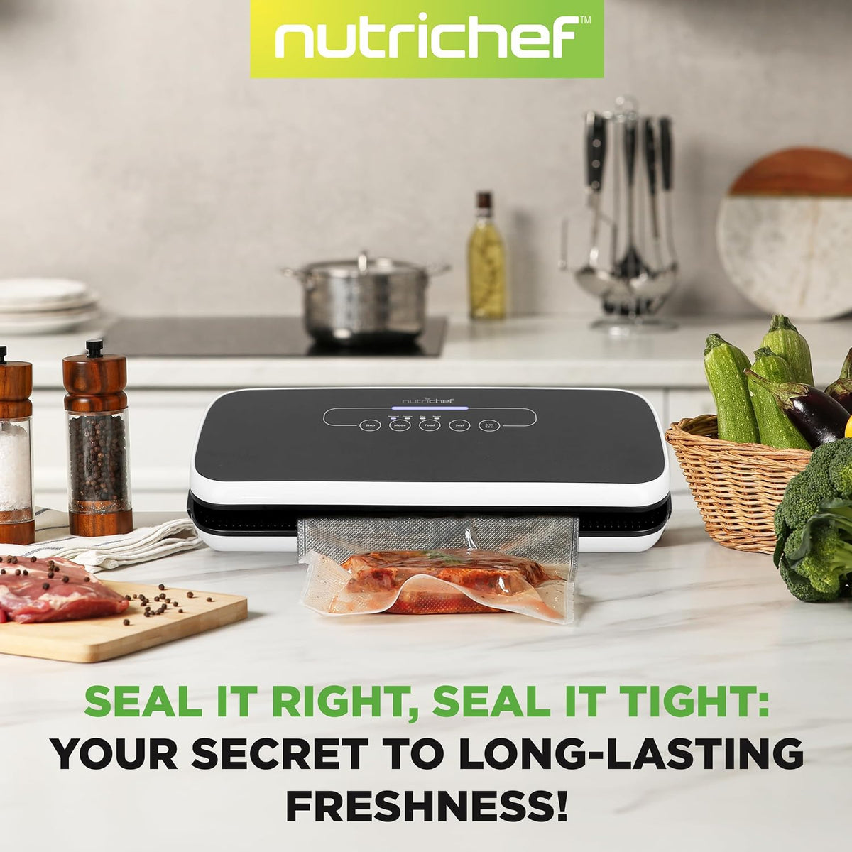 Automatic Food Vacuum Sealer, Electric Air Sealing Preserver System for Dry and Moist Foods, LED Control, Strong