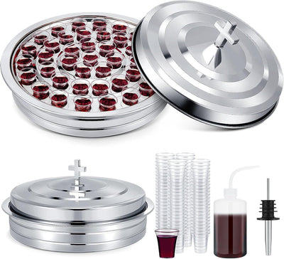 1 Set Holy Communion Trays for Churches with Lid, Churches Cup Fillers, 100 Disposable Communion Cups (Silver)